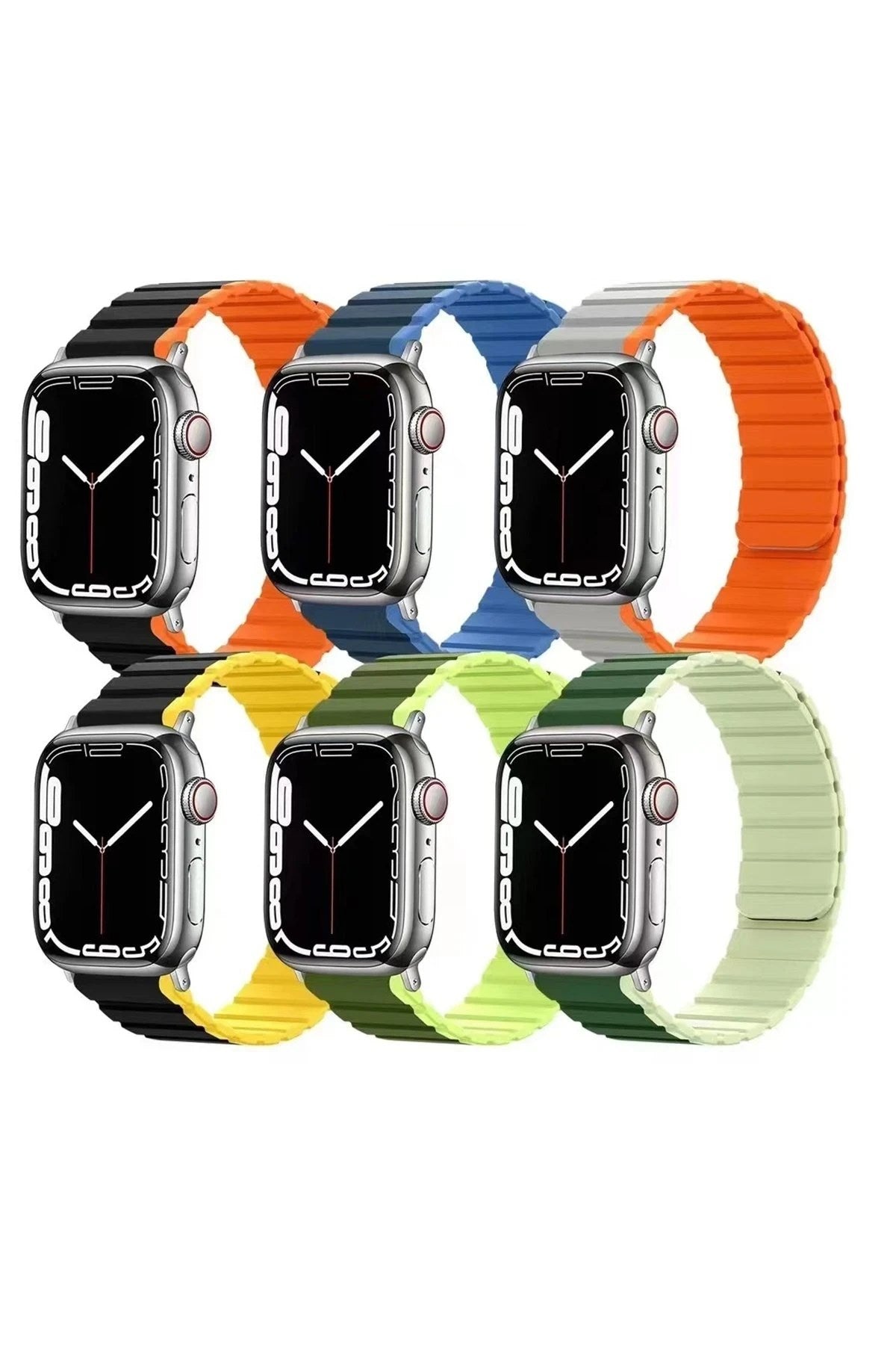 Mey İthalat® Watch 42mm MO-WB1 Çift Renk Mıknatıslı Silikon Kordon - Siyah-Turuncu