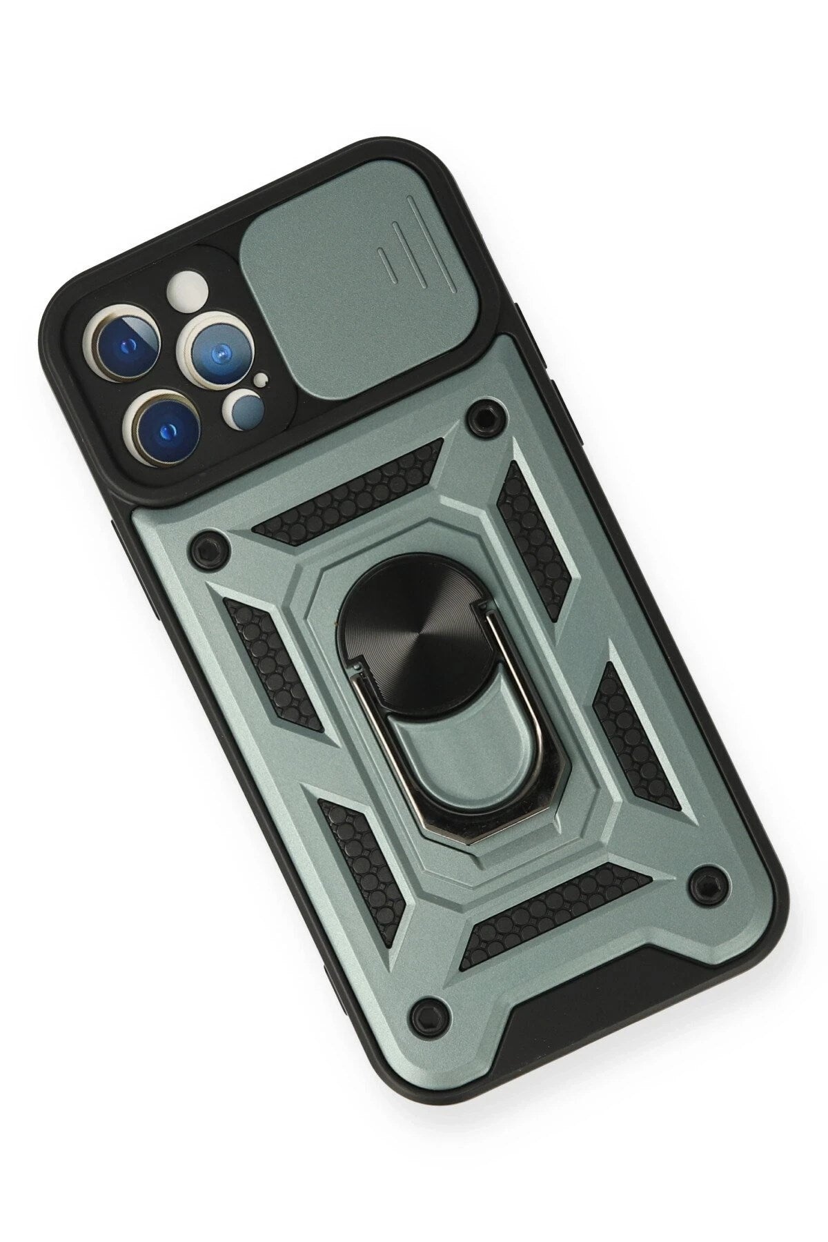 Mey İthalat® iPhone 12 Pro Kılıf Pars Lens Yüzüklü Silikon - Yeşil