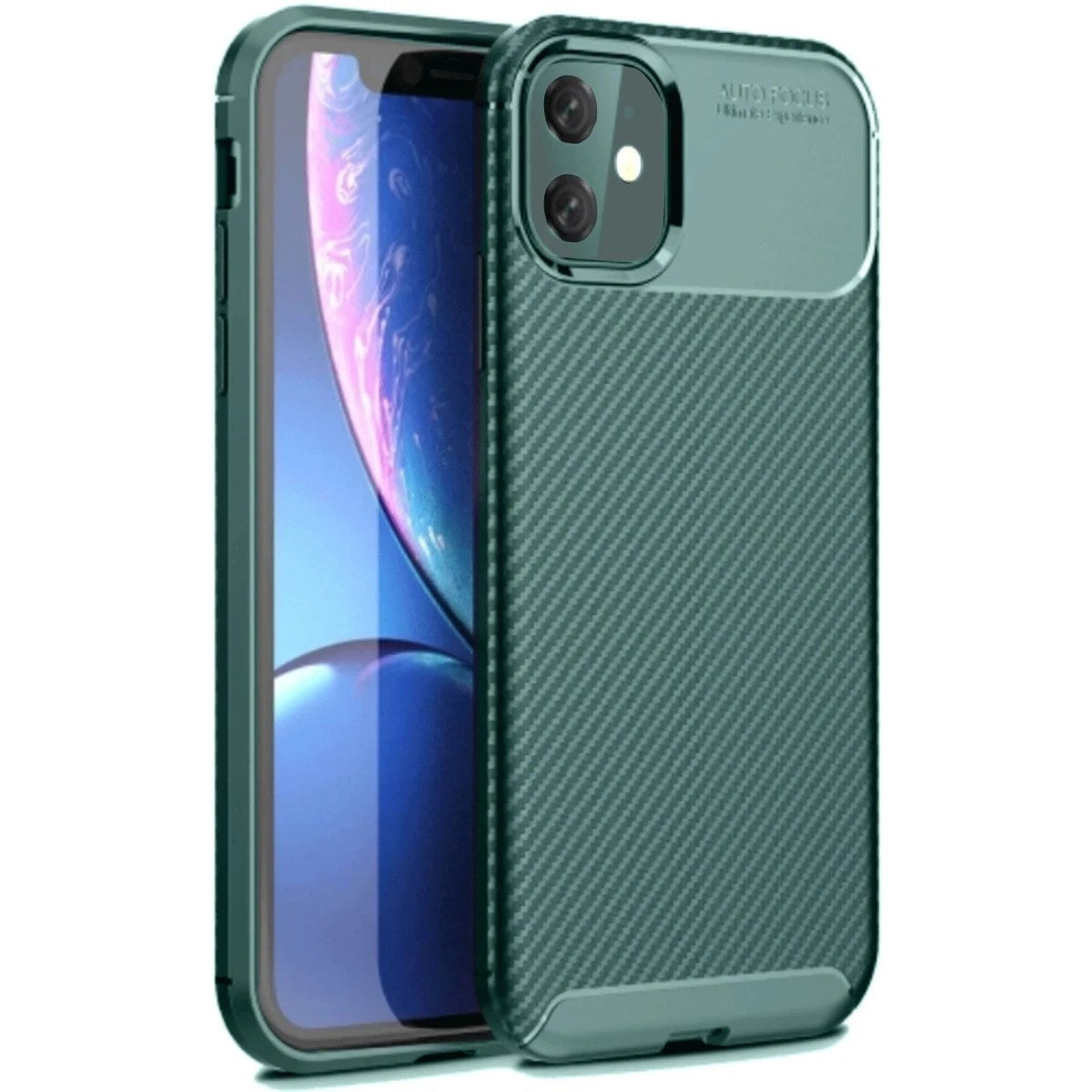 Mey İthalat® iPhone 11 Kılıf Auto Focus Karbon Kapak - Koyu Yeşil
