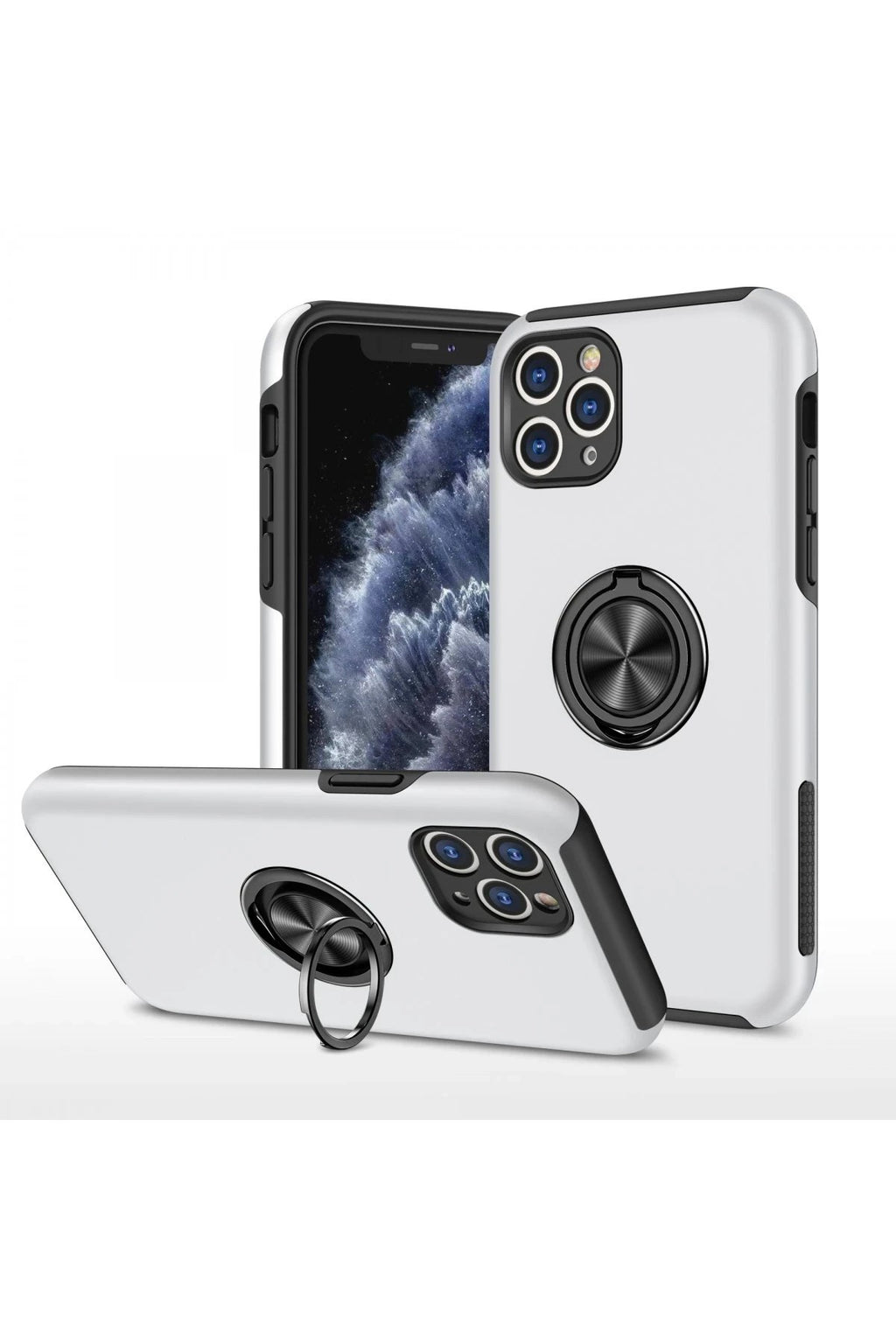Mey İthalat® iPhone 11 Pro Max Kılıf Elit Yüzüklü Kapak - Gümüş