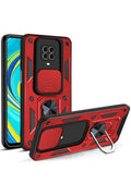 Mey İthalat® Redmi Note 9 Pro Kılıf Pars Lens Yüzüklü Silikon - Kırmızı