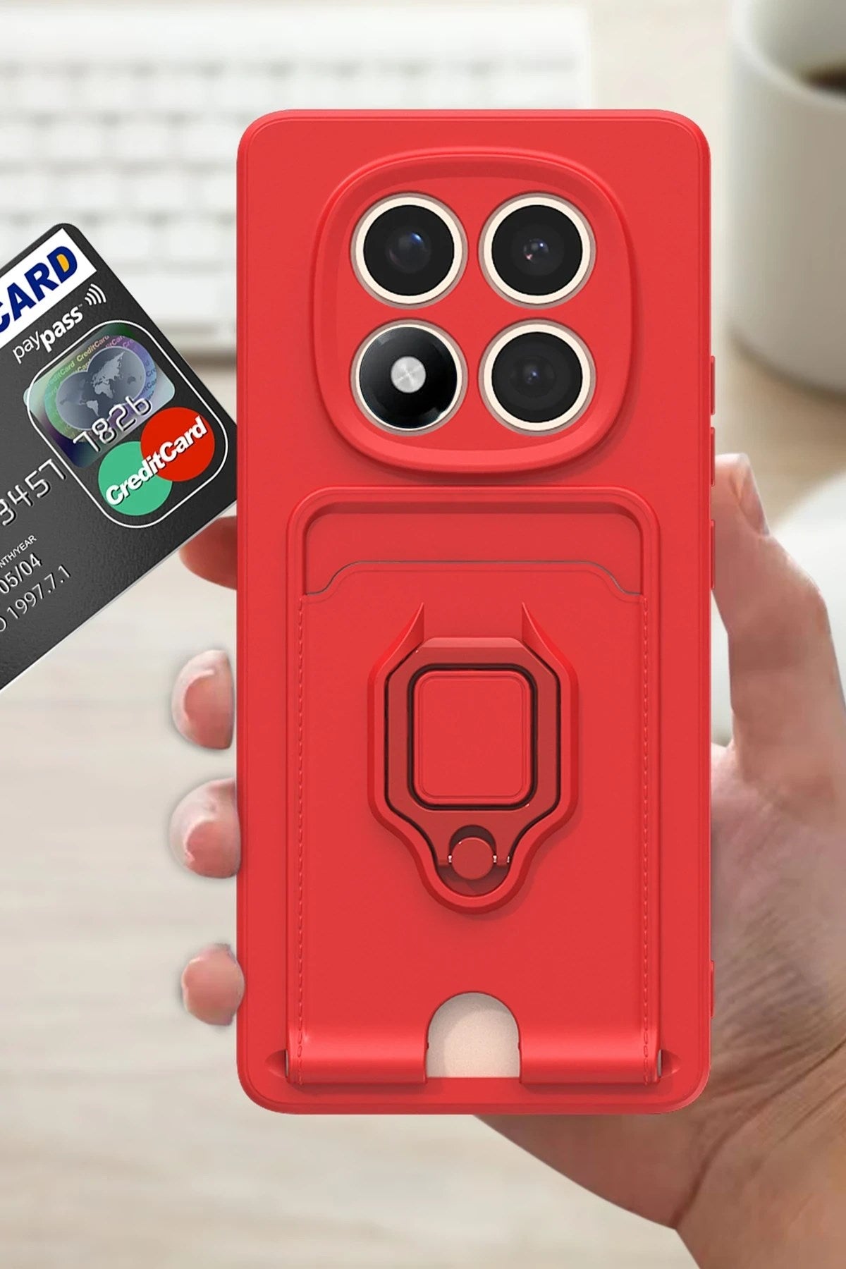 Mey İthalat® Redmi Note 14 Pro Plus Kılıf Zuma Kartvizitli Yüzüklü Silikon - Lacivert