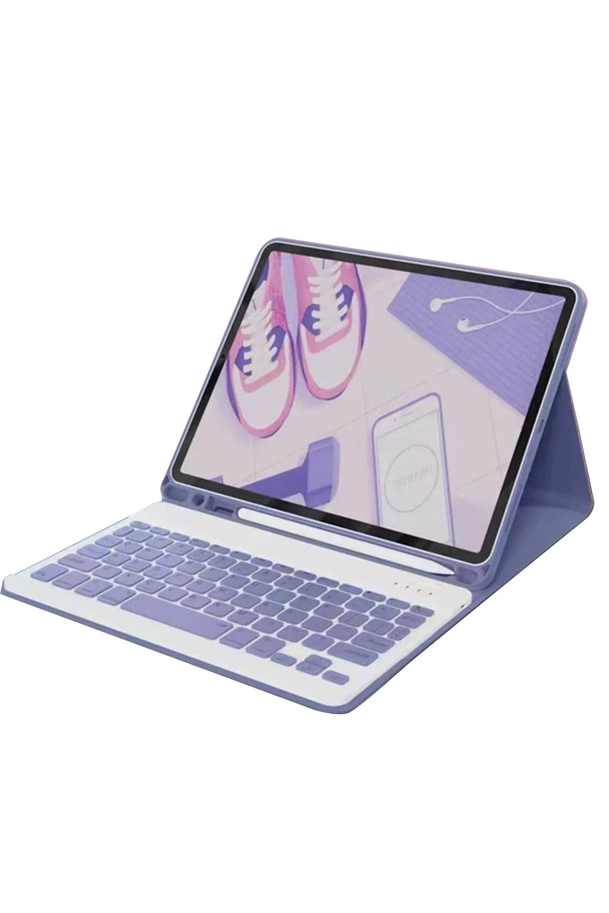 Mey İthalat® iPad 10.2 (9.nesil) Kılıf KC01 Smart Klavyeli Tablet Kılıfı - Derin Mor