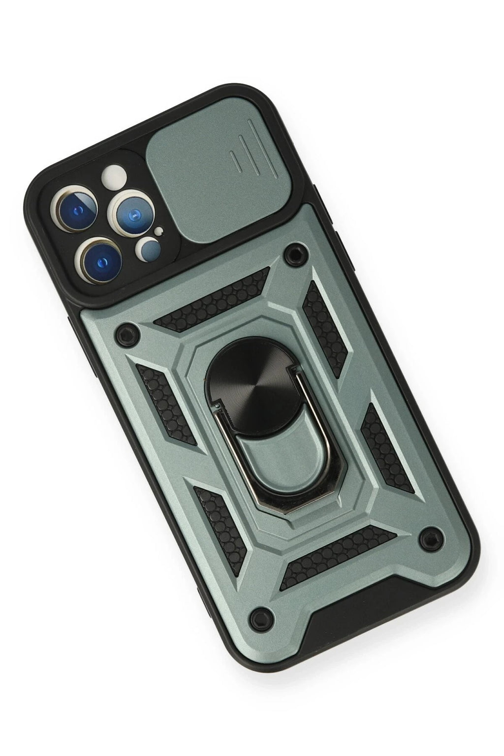 Mey İthalat® iPhone 12 Pro Kılıf Pars Lens Yüzüklü Silikon - Yeşil
