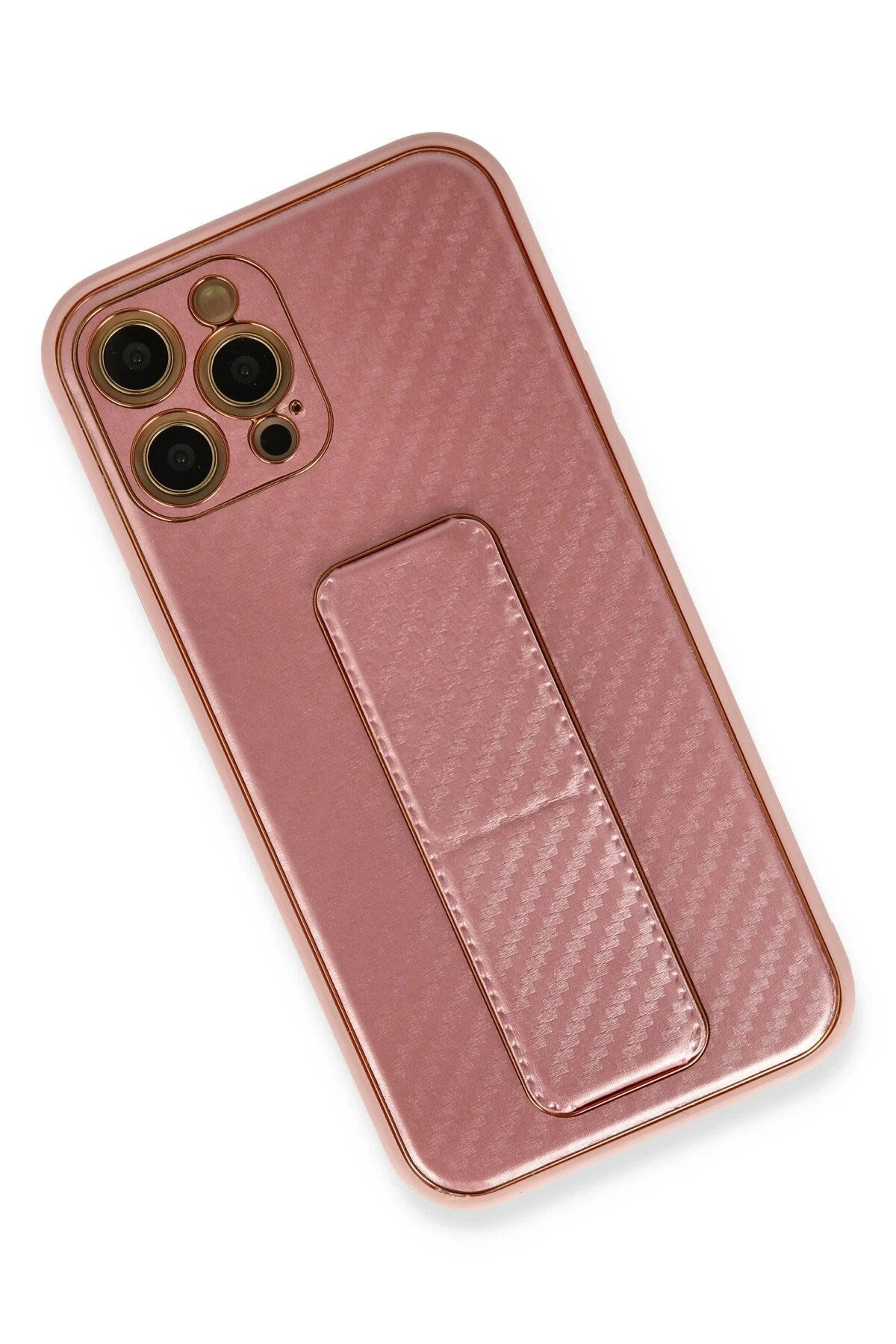 Mey İthalat® iPhone 12 Pro Kılıf Coco Karbon Standlı Kapak - Pembe