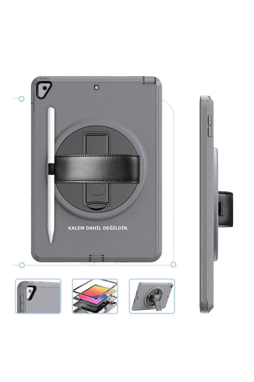 Mey İthalat® iPad 10.2 (7.nesil) Kılıf Hand Strap Tablet Kılıfı - Gri