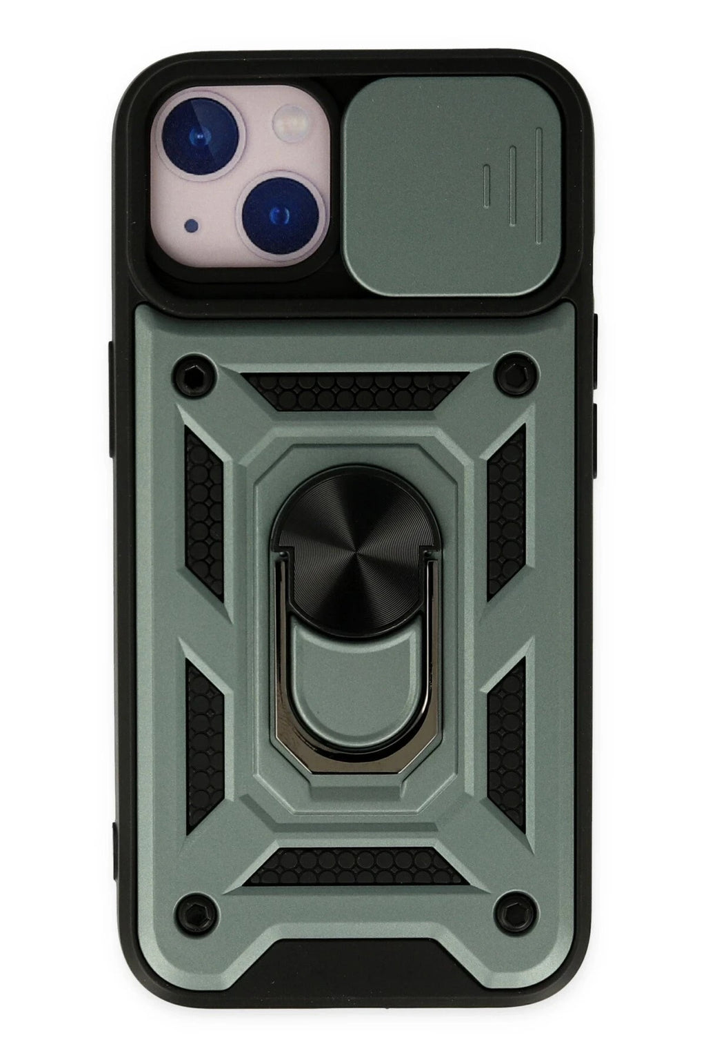 Mey İthalat® iPhone 14 Kılıf Pars Lens Yüzüklü Silikon - Yeşil