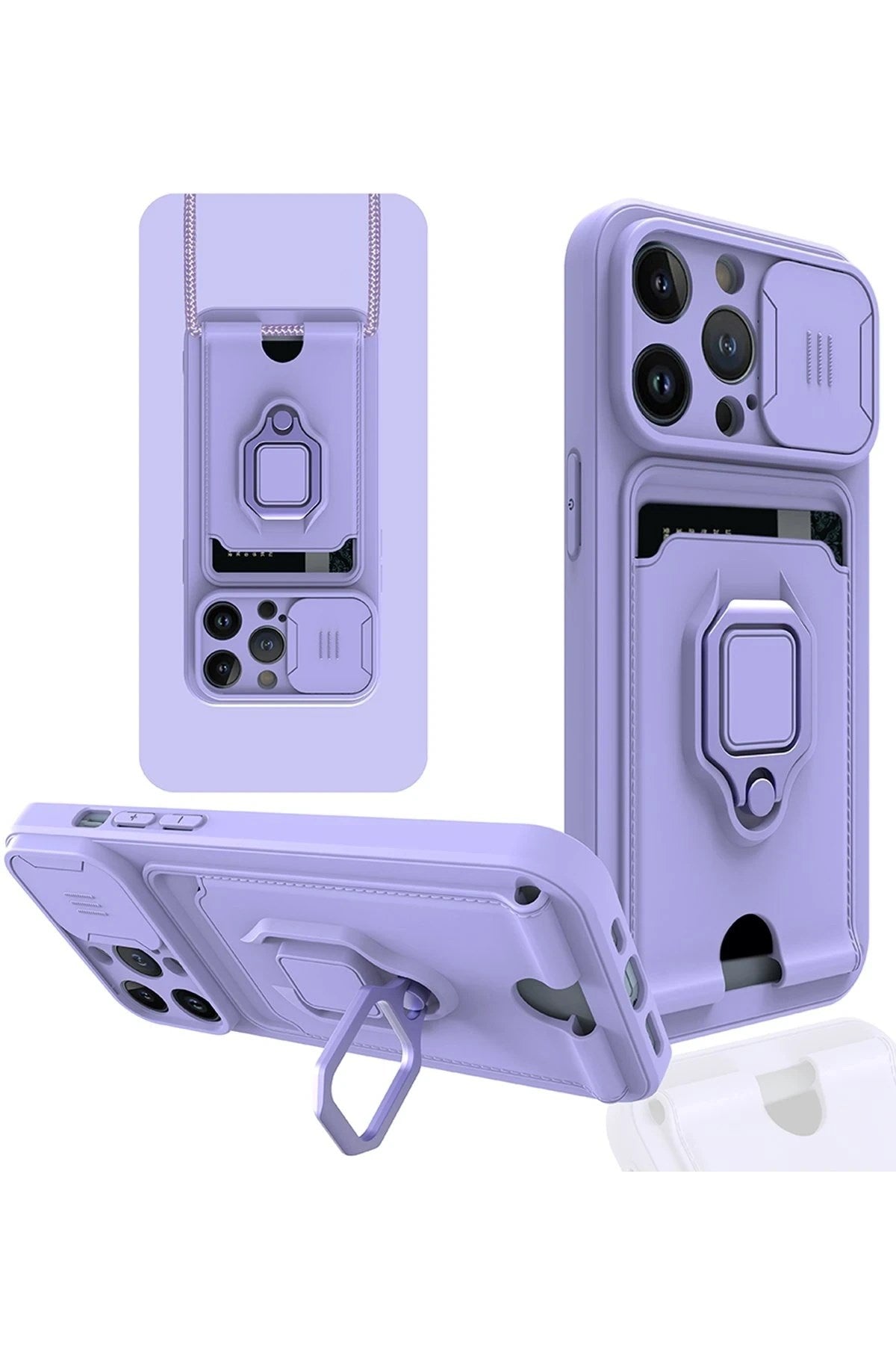 Mey İthalat® iPhone 14 Pro Max Kılıf Zuma Kartvizitli Yüzüklü Silikon - Lila