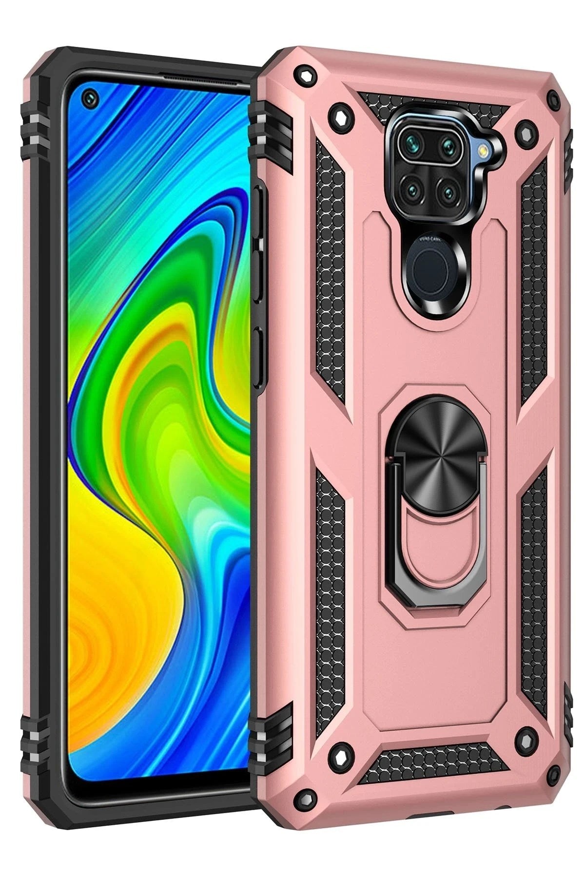 Mey İthalat® Redmi Note 9 Kılıf Sofya Yüzüklü Silikon Kapak - Rose