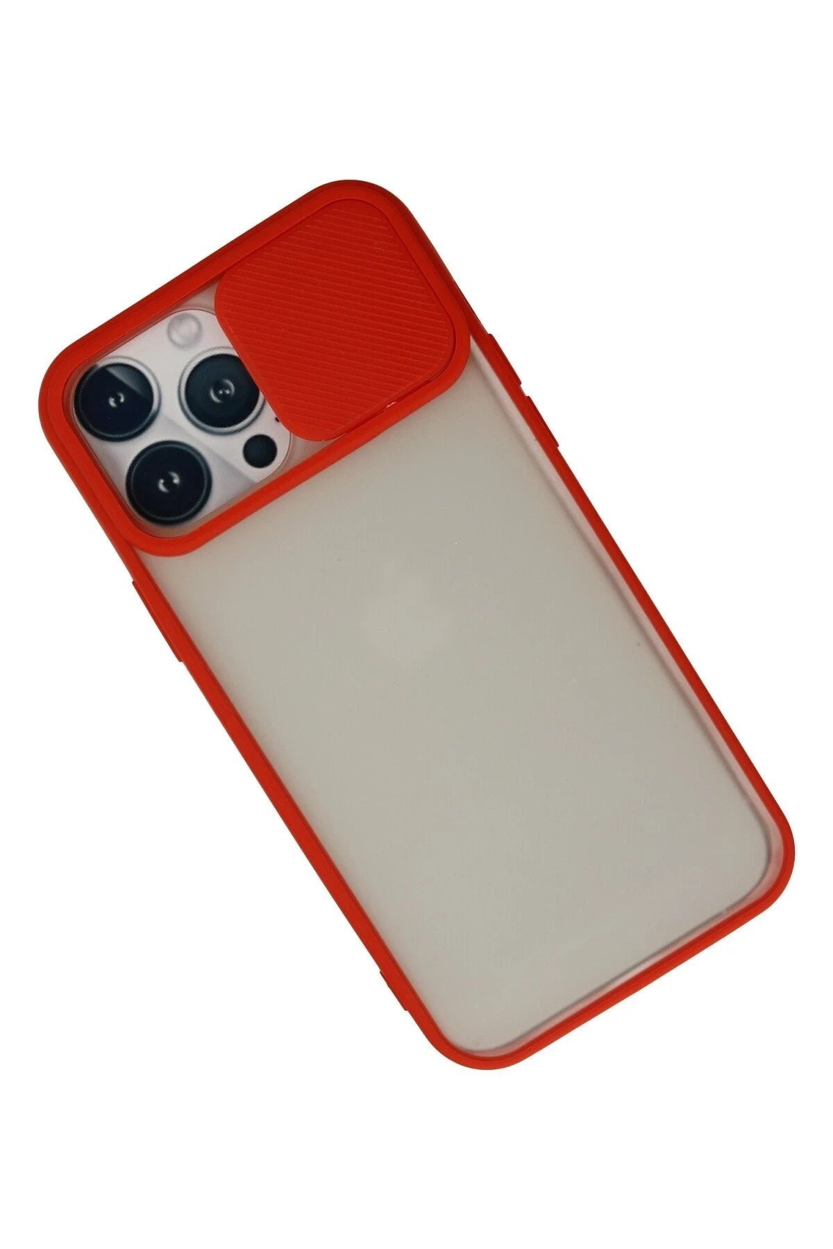 Mey İthalat® iPhone 13 Pro Max Kılıf Palm Buzlu Kamera Sürgülü Silikon - Kırmızı