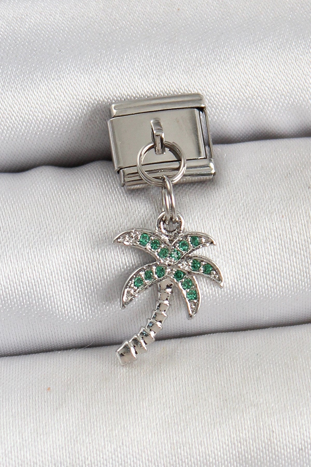 Mey İthalat® 316L Çelik Sallantılı Zirkon Taşlı Palmiye Ağacı Model Gümüş Renk Nomination Charm