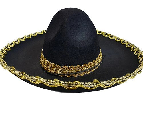 Mey İthalat® Altın Renk Şeritli Meksika Mariachi Latin Şapkası 55 cm Çocuk