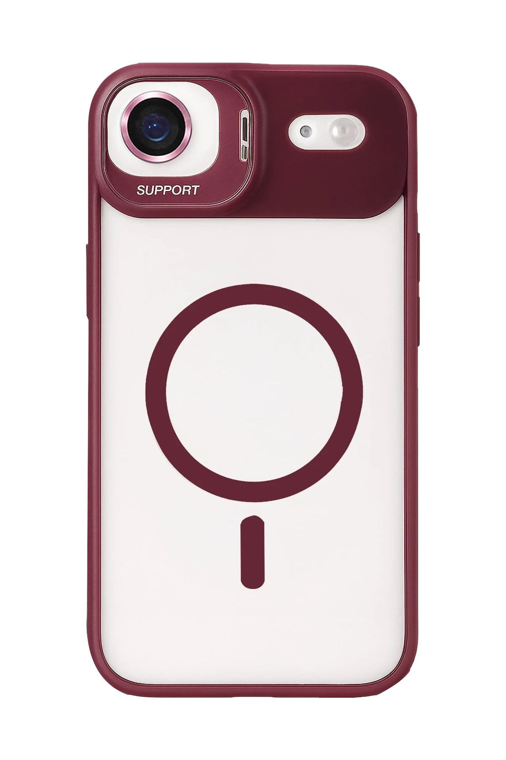 Mey İthalat® iPhone 17 Air Remim Lensli Magsafe Standlı Kapak - Bordo