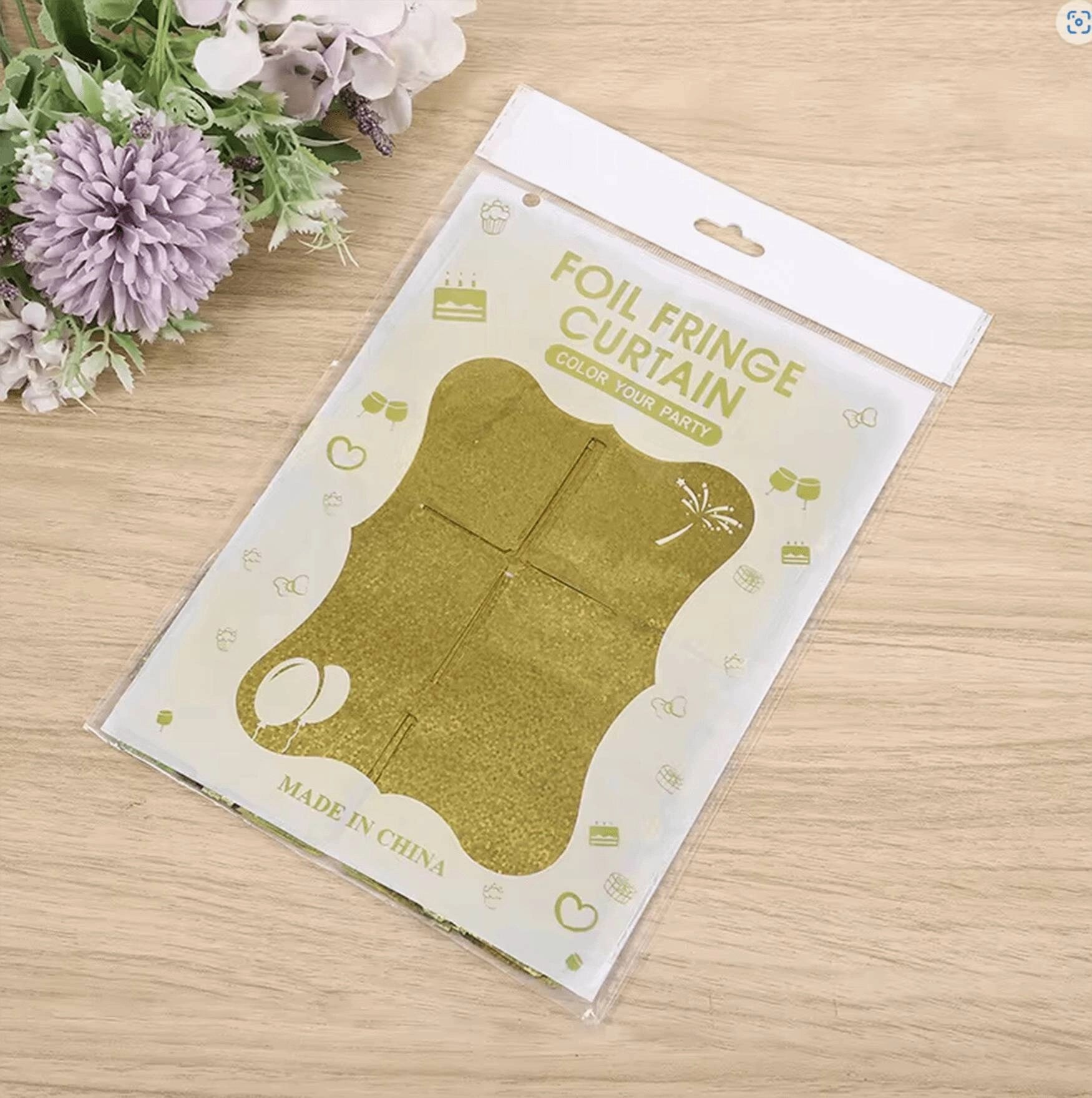 Mey İthalat® Altın Gold Renk Dikdörtgen Kesim Parlak Sim Görünümlü Fon Perde Dekor 1x2 Metre