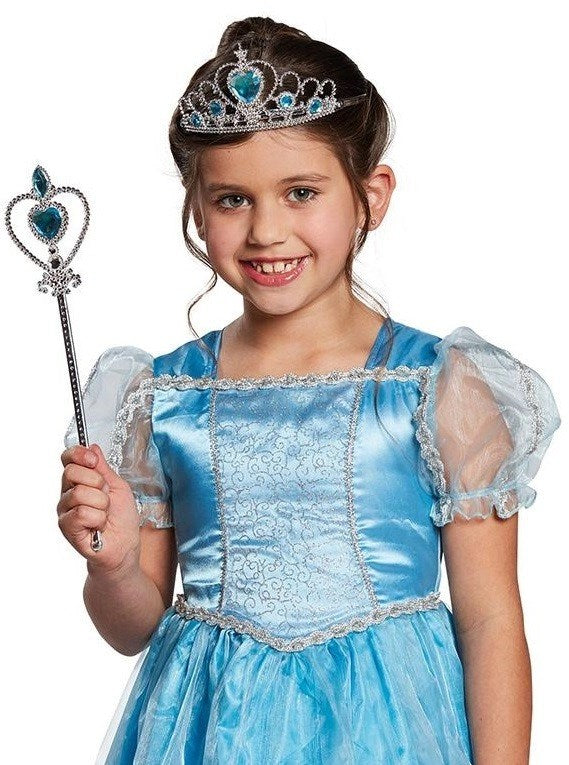 Mey İthalat® Karlar Ülkesi Elsa Mavi Kalpli Taç ve Mavi Asa Seti Çocuk Boy