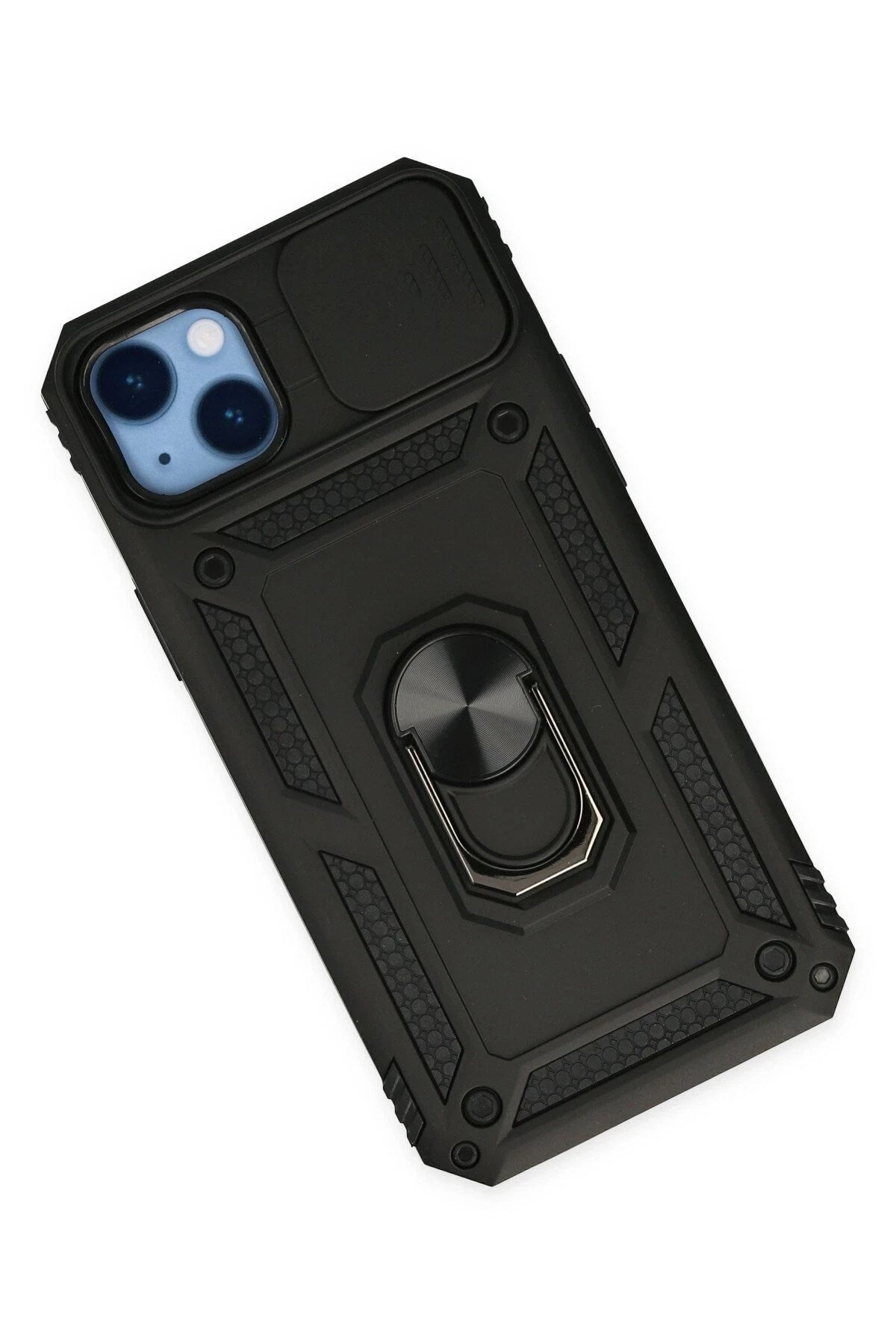 Mey İthalat® iPhone 14 Plus Kılıf Pars Lens Yüzüklü Silikon - Siyah