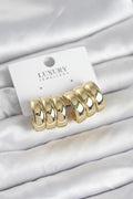 Mey İthalat® Pirinç Gold Renk Üçlü Görünüm Kadın Küpe