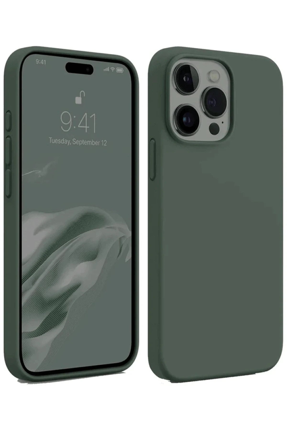 Mey İthalat® iPhone 15 Pro Max Kılıf First Silikon - Koyu Yeşil
