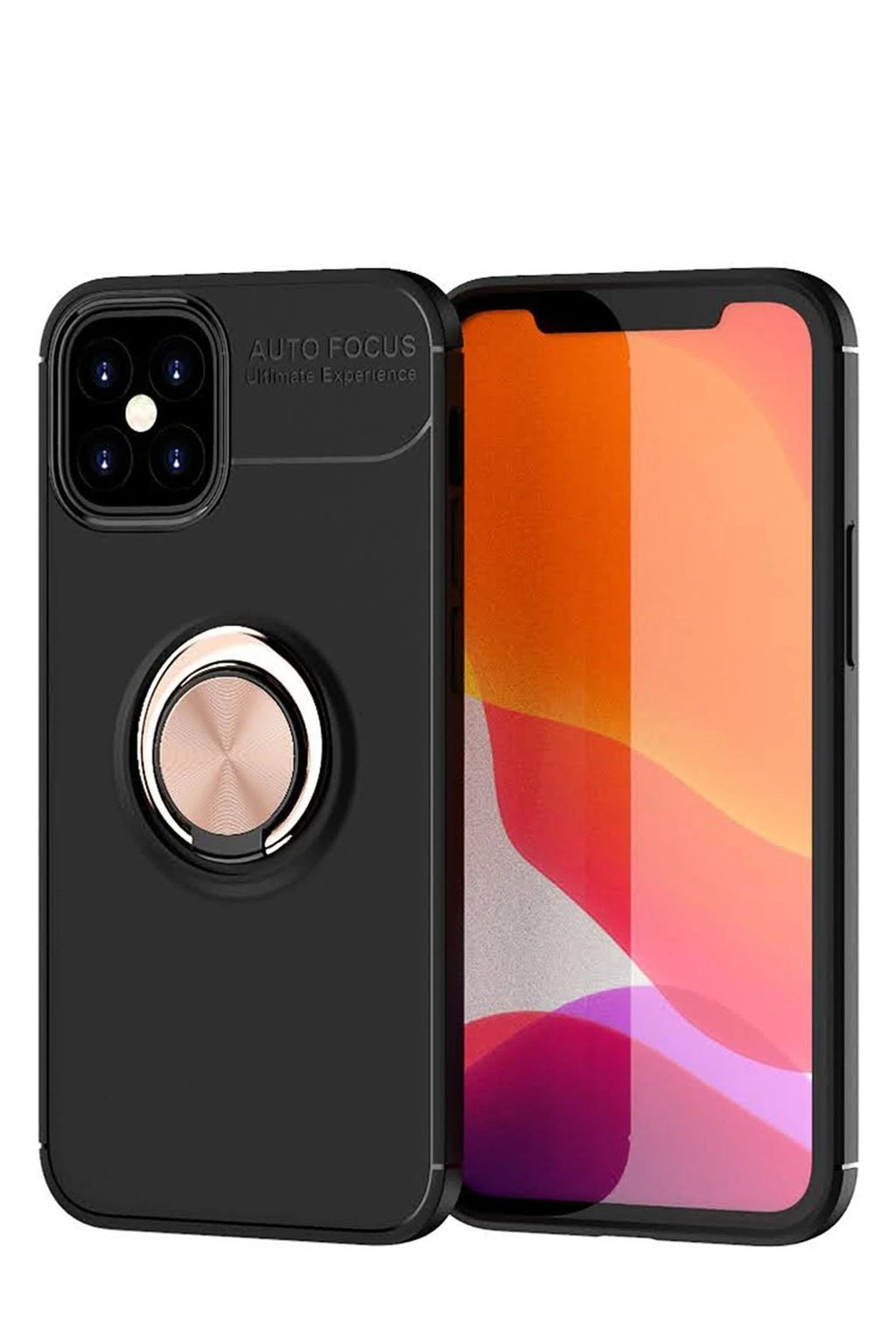 Mey İthalat® iPhone 12 Mini Kılıf Range Yüzüklü Silikon - Siyah-Gold