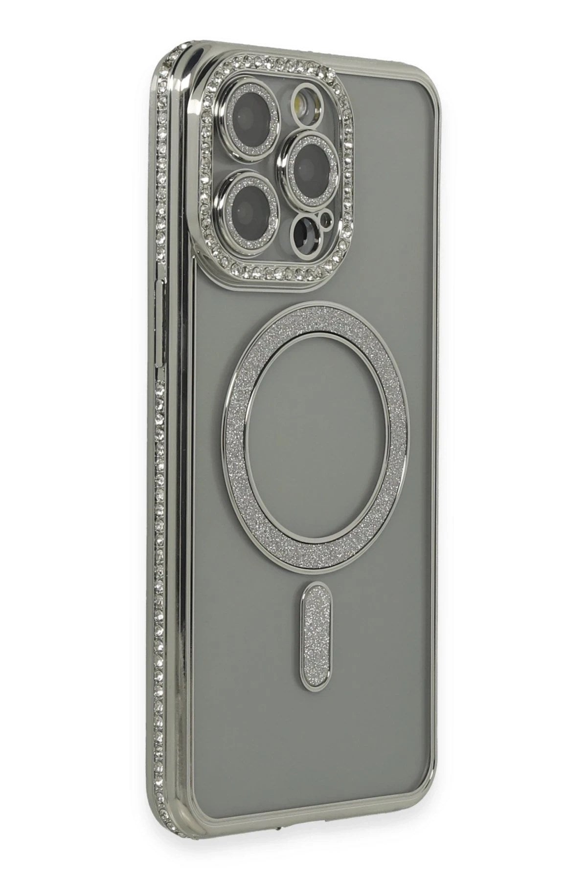 Mey İthalat® iPhone 15 Pro Kılıf Joke Simli Magneticsafe Kılıf - Gri