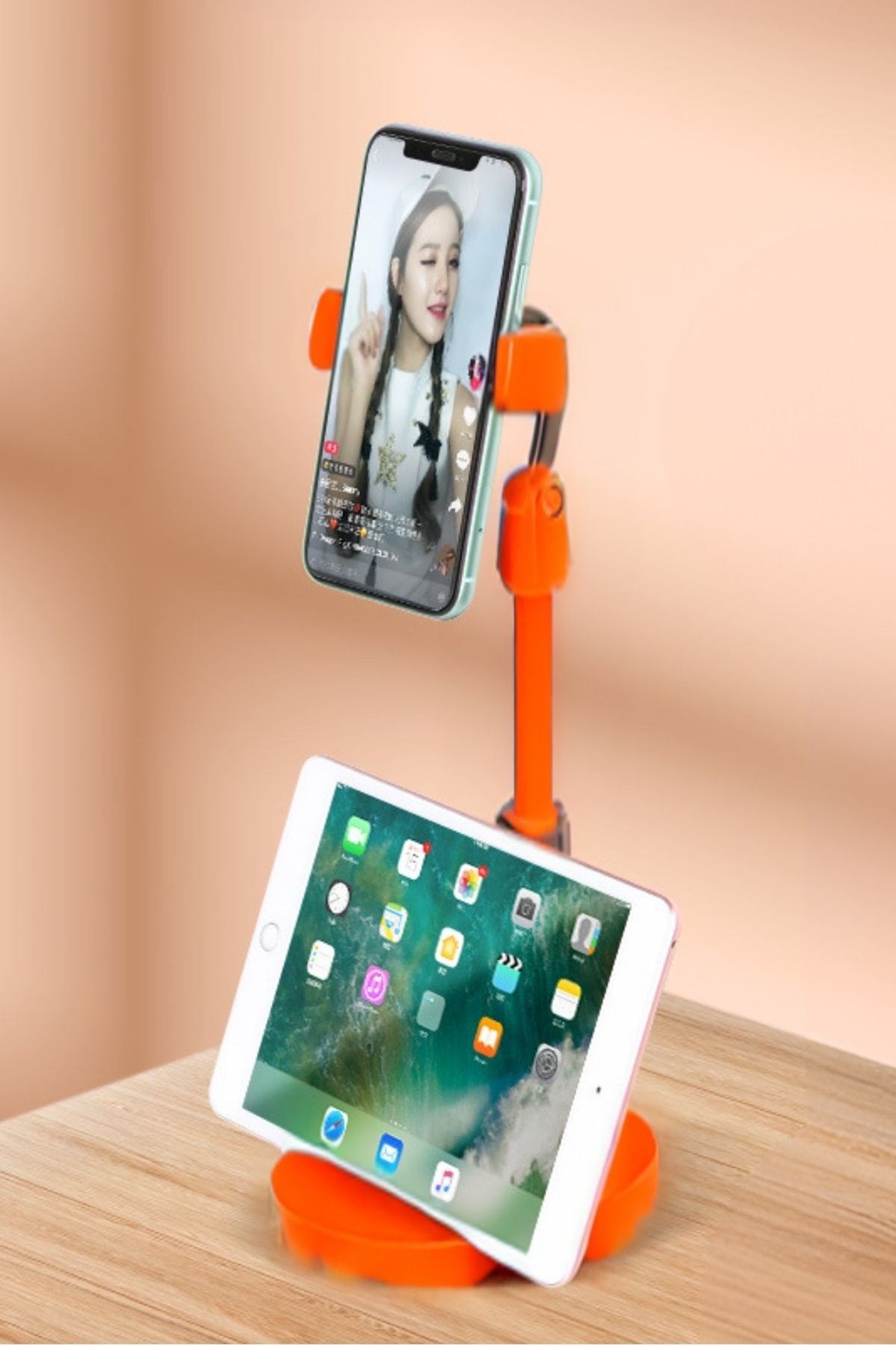 Masa Üstü Tablet ve Telefon Tutucu Plastik Aparat Turuncu Telefon Standı