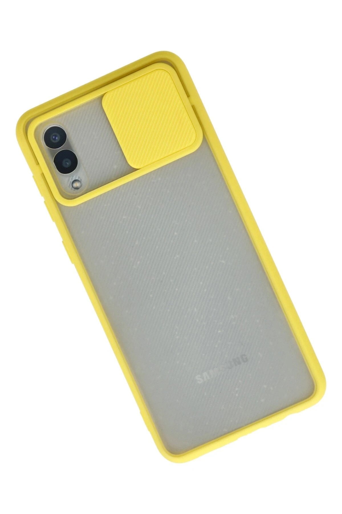 Mey İthalat® Samsung Galaxy A02 Kılıf Palm Buzlu Kamera Sürgülü Silikon - Sarı