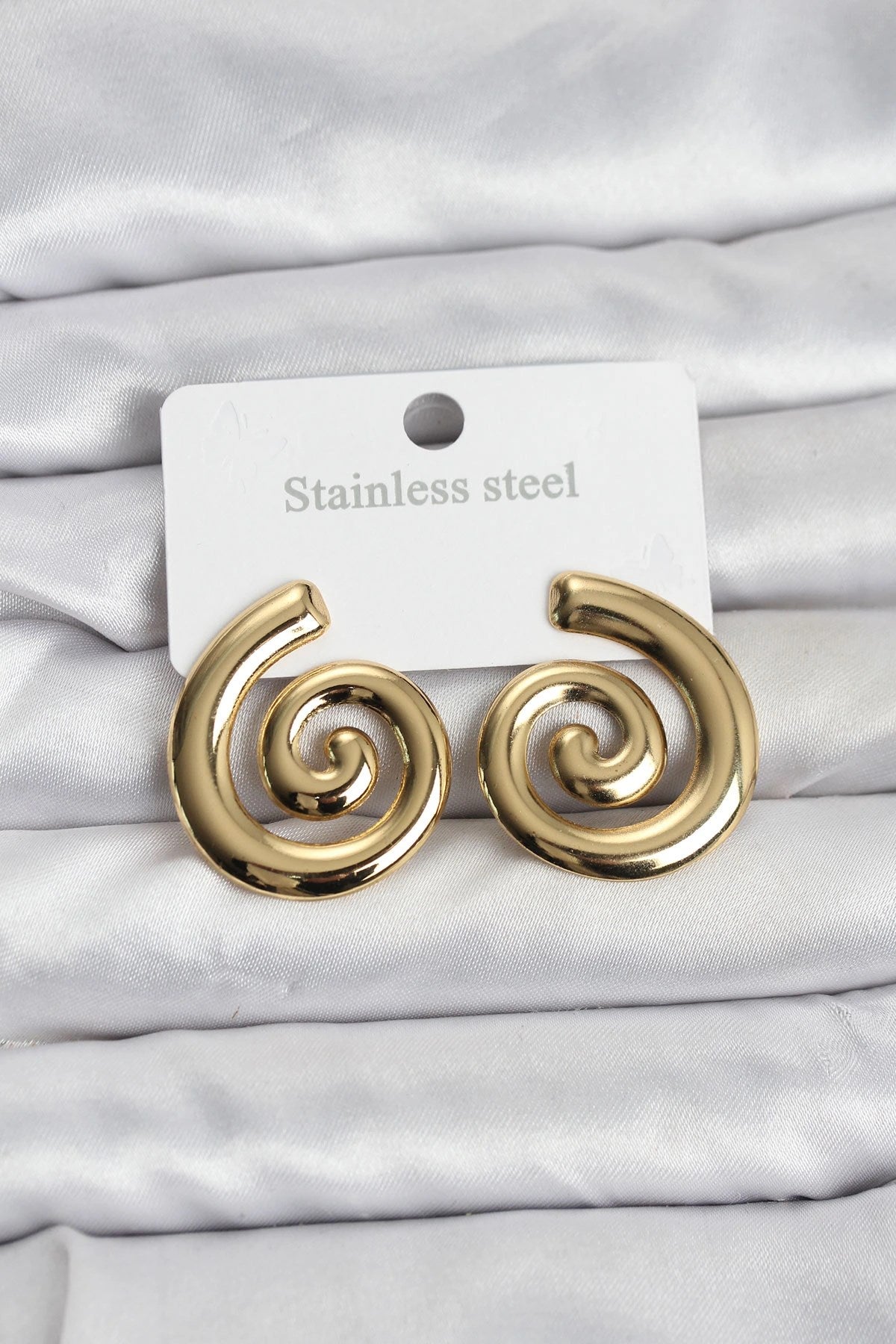 Mey İthalat® 316L Çelik Gold Renk Sarmal Modelli Kadın Küpe