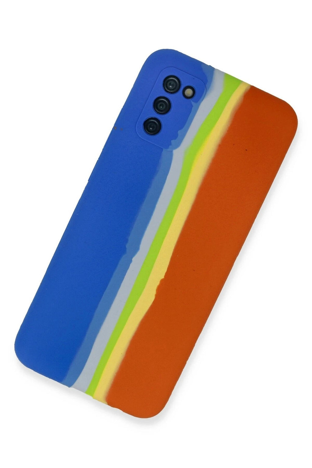 Mey İthalat® Samsung Galaxy A03S Kılıf Ebruli Lansman Silikon - Mavi-Turuncu