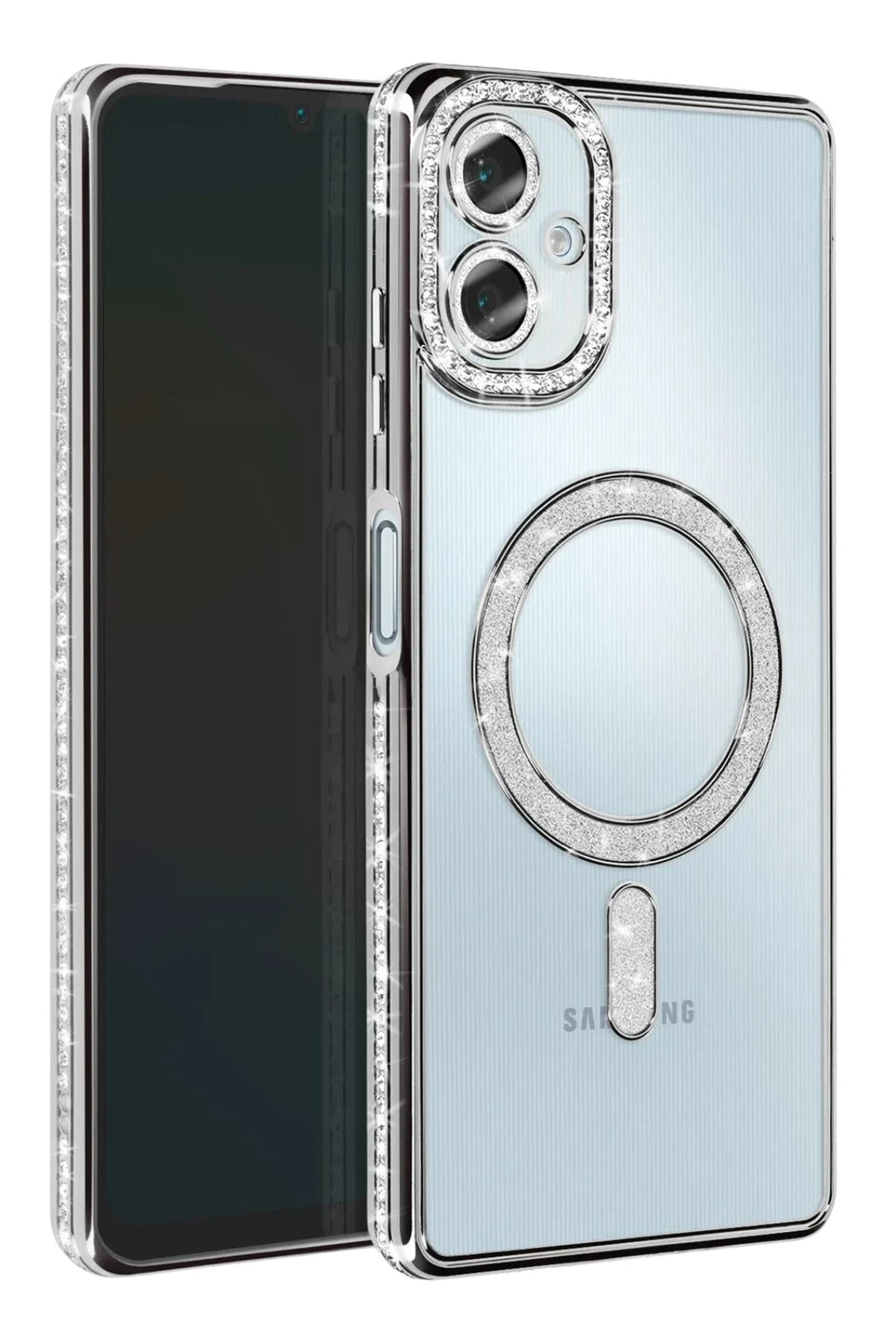 Mey İthalat® Samsung Galaxy A06 Joke Simli Magneticsafe Kılıf - Gümüş