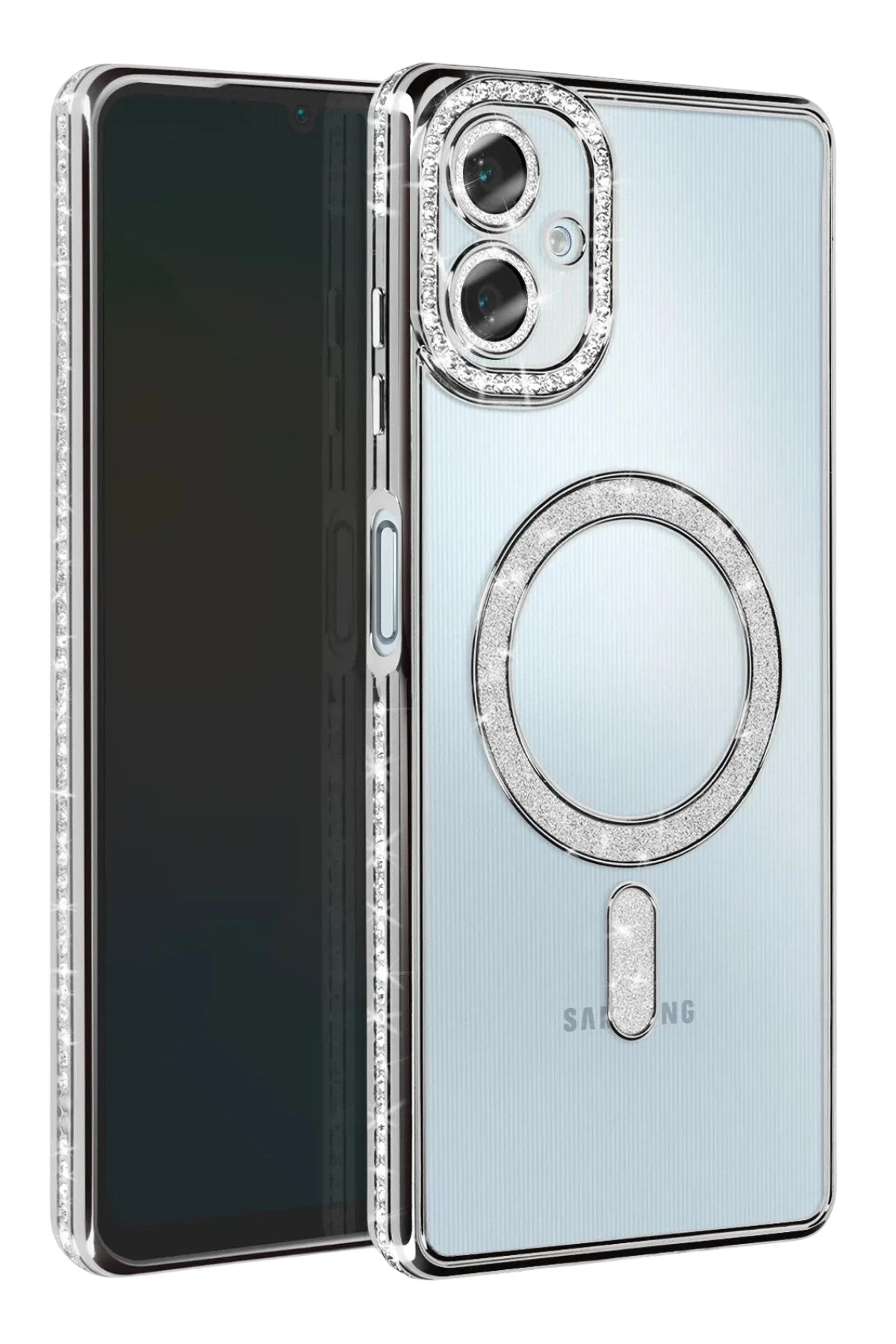 Mey İthalat® Samsung Galaxy A06 Joke Simli Magneticsafe Kılıf - Gümüş