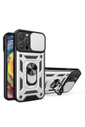 Mey İthalat® iPhone 16 Pro Kılıf Pars Lens Yüzüklü Silikon - Gümüş