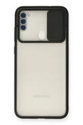 Mey İthalat® Samsung Galaxy A11 Kılıf Palm Buzlu Kamera Sürgülü Silikon - Siyah