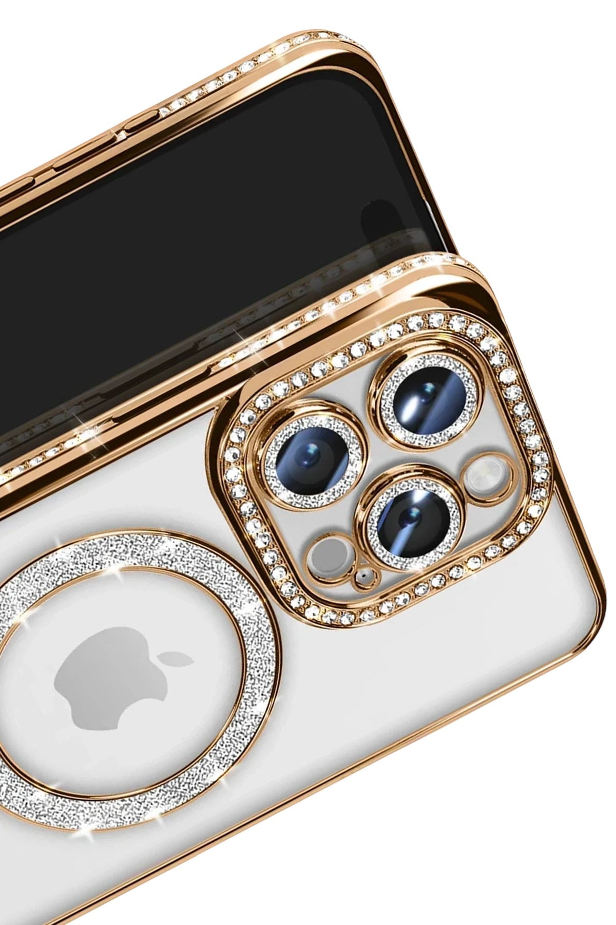 Mey İthalat® iPhone 16 Pro Max Kılıf Joke Simli Magneticsafe Kılıf - Gold