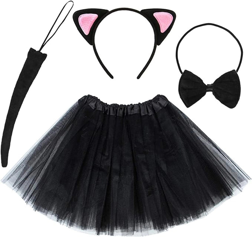 Mey İthalat® Kedi Kulak Taç Etek Kuyruk ve Papyon 4 lü Set Çocuk Pembe