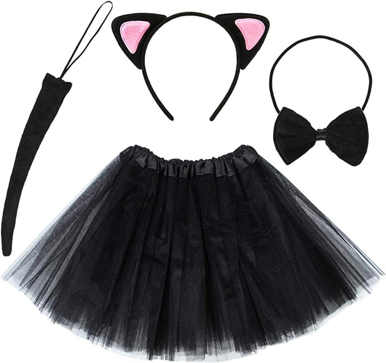 Mey İthalat® Kedi Kulak Taç Etek Kuyruk ve Papyon 4 lü Set Çocuk Pembe