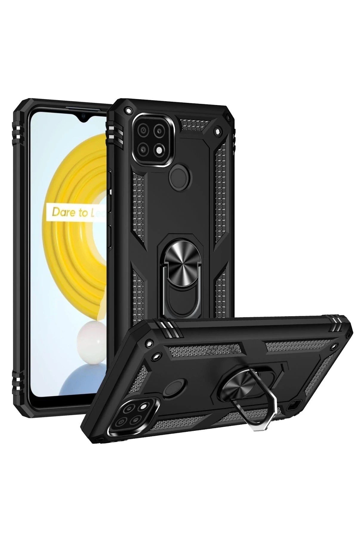 Mey İthalat® Realme C21 Kılıf Sofya Yüzüklü Silikon Kapak - Siyah