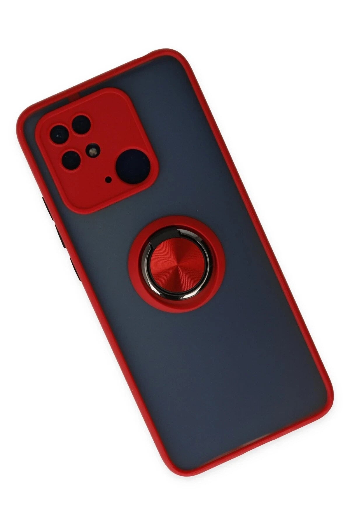 Mey İthalat® Redmi 10C Kılıf Montreal Yüzüklü Silikon Kapak - Kırmızı