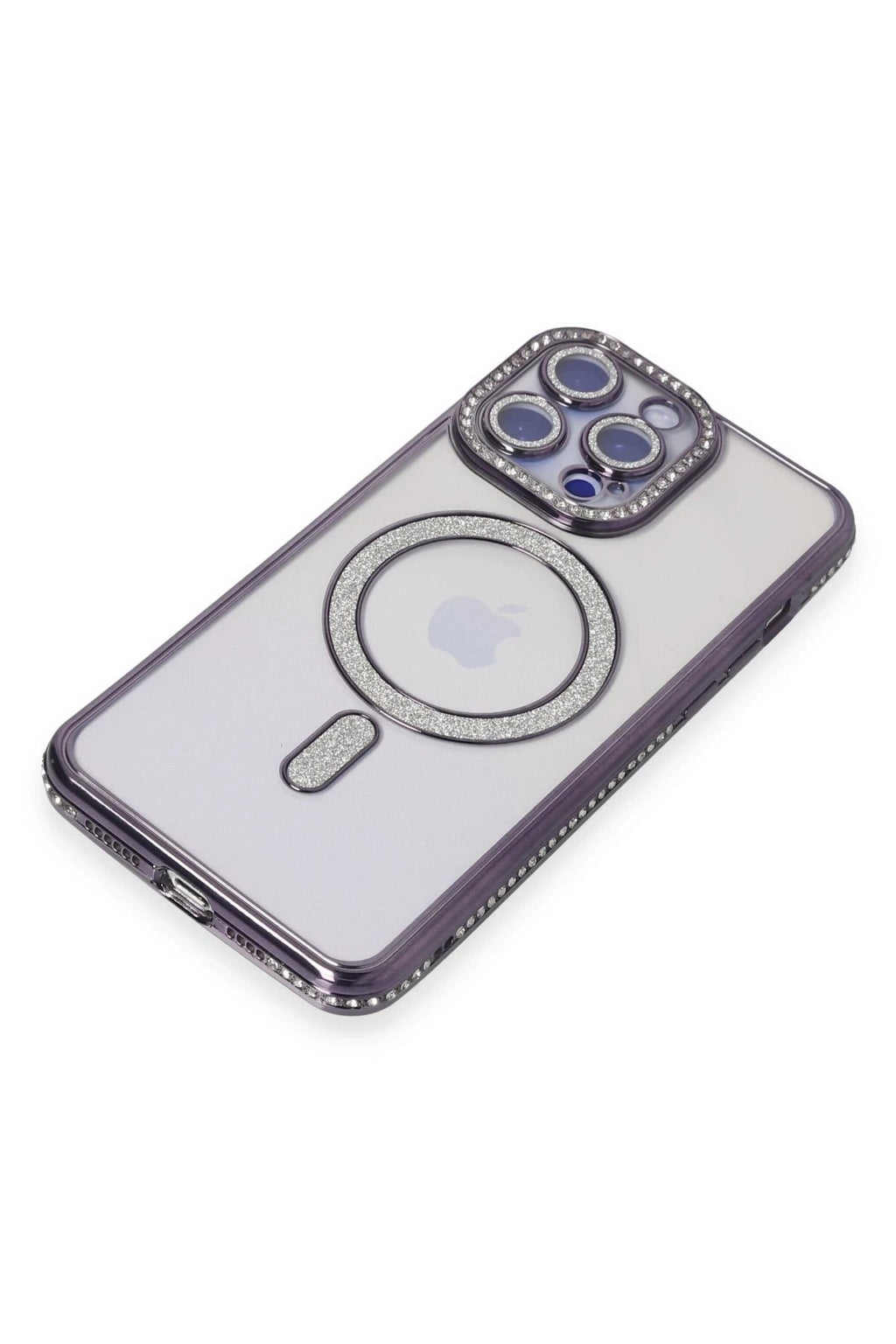 Mey İthalat® iPhone 14 Pro Kılıf Joke Simli Magneticsafe Kılıf - Derin Mor