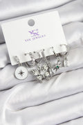 Mey İthalat® Pirinç Zİrkon Taşlı Kelebek ve Yıldız Model Gümüş Renk 3'lü Çift Kadın Küpe