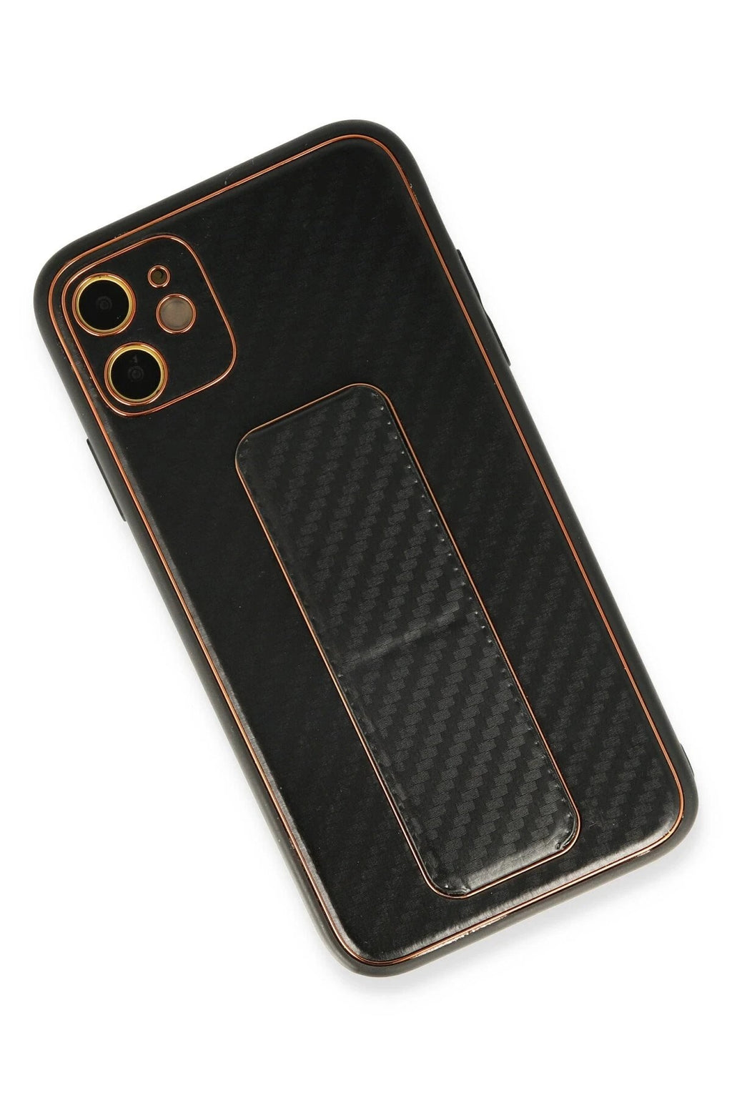 Mey İthalat® iPhone 12 Kılıf Coco Karbon Standlı Kapak - Siyah