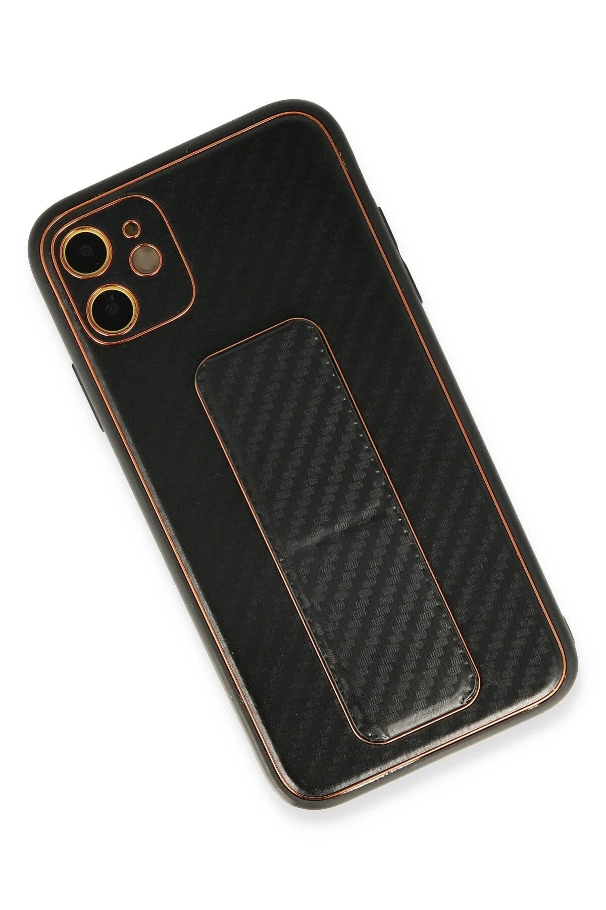 Mey İthalat® iPhone 12 Kılıf Coco Karbon Standlı Kapak - Siyah