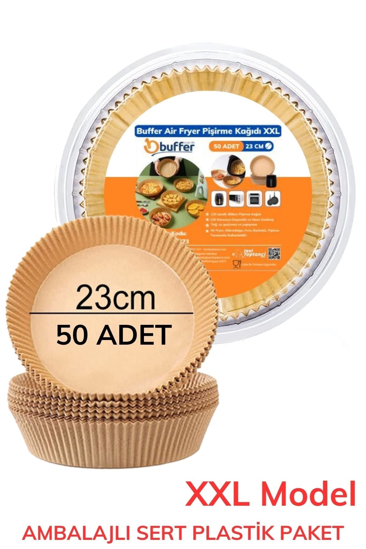 50 Adet 20 cm Air Fryer Pişirme Kağıdı Tek Kullanımlık Yağ Geçirmez Yuvarlak Tabak Model PVC