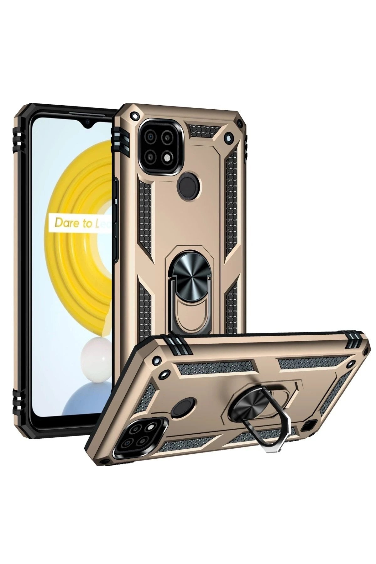 Mey İthalat® Realme C21 Kılıf Sofya Yüzüklü Silikon Kapak - Gold