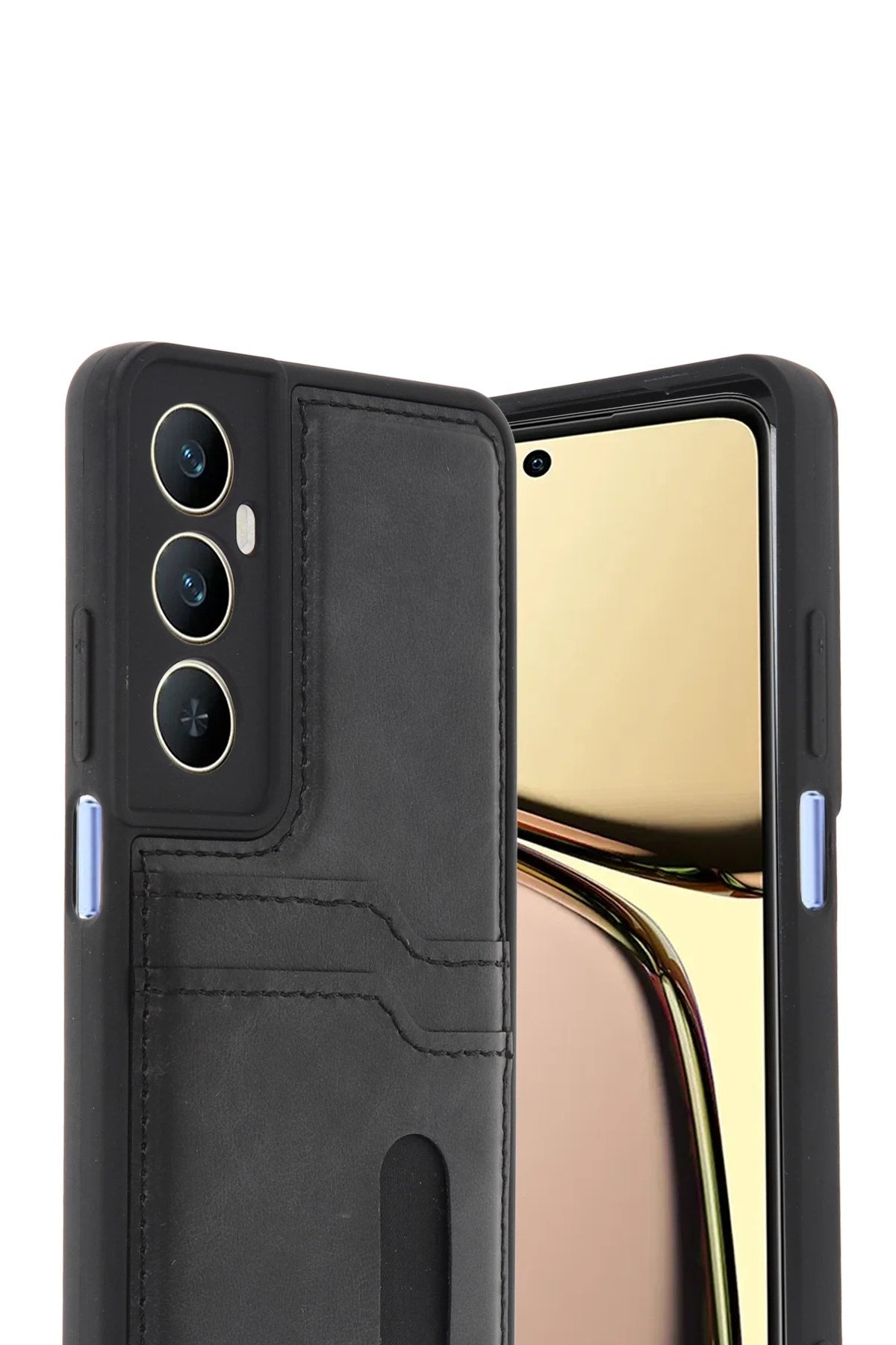 Mey İthalat® Realme C65 Sara Kartvizitli Deri Kılıf - Siyah