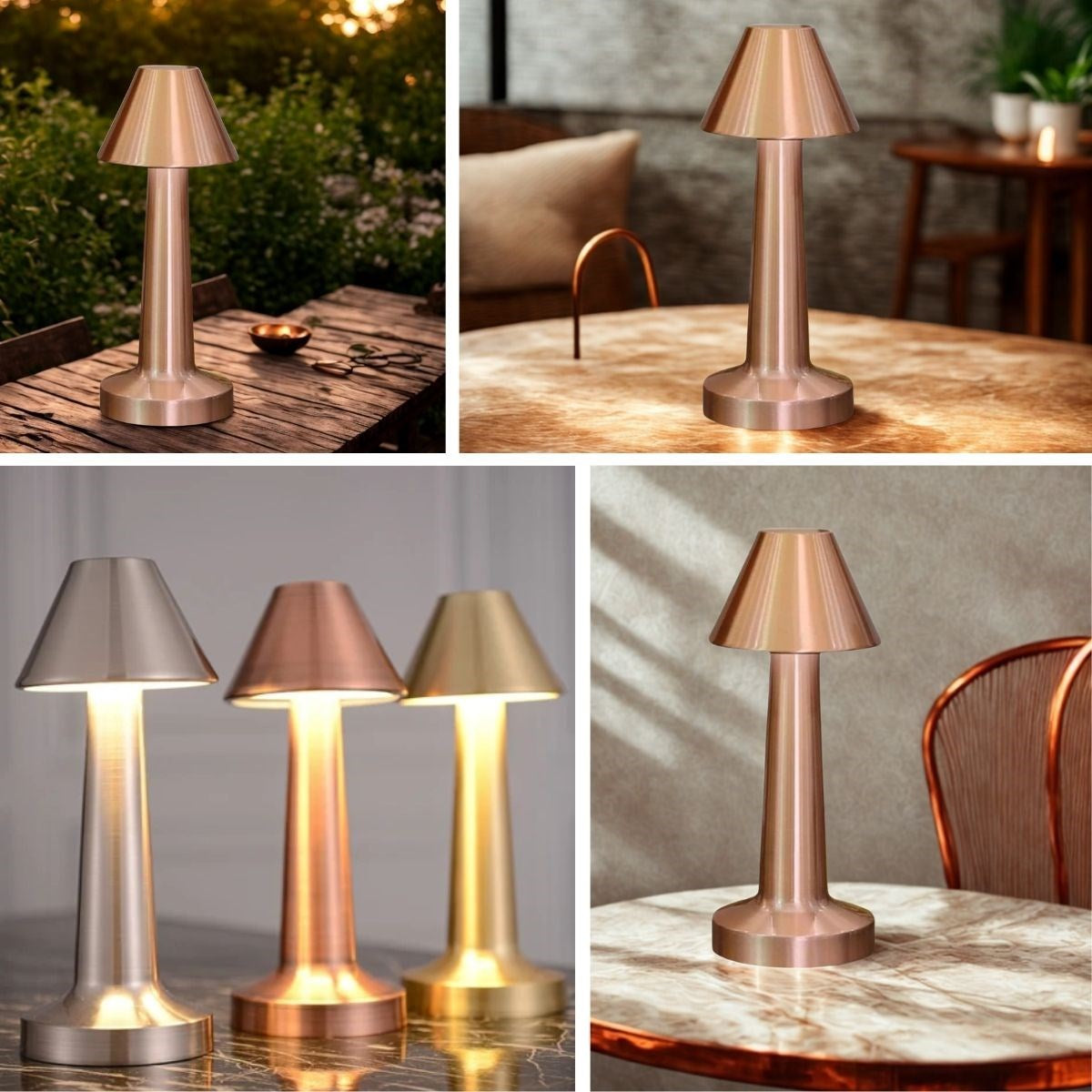 Çatı Model Bronz Renk Şarjlı Dokunmatik 3 Renkli LED Masa Lambası