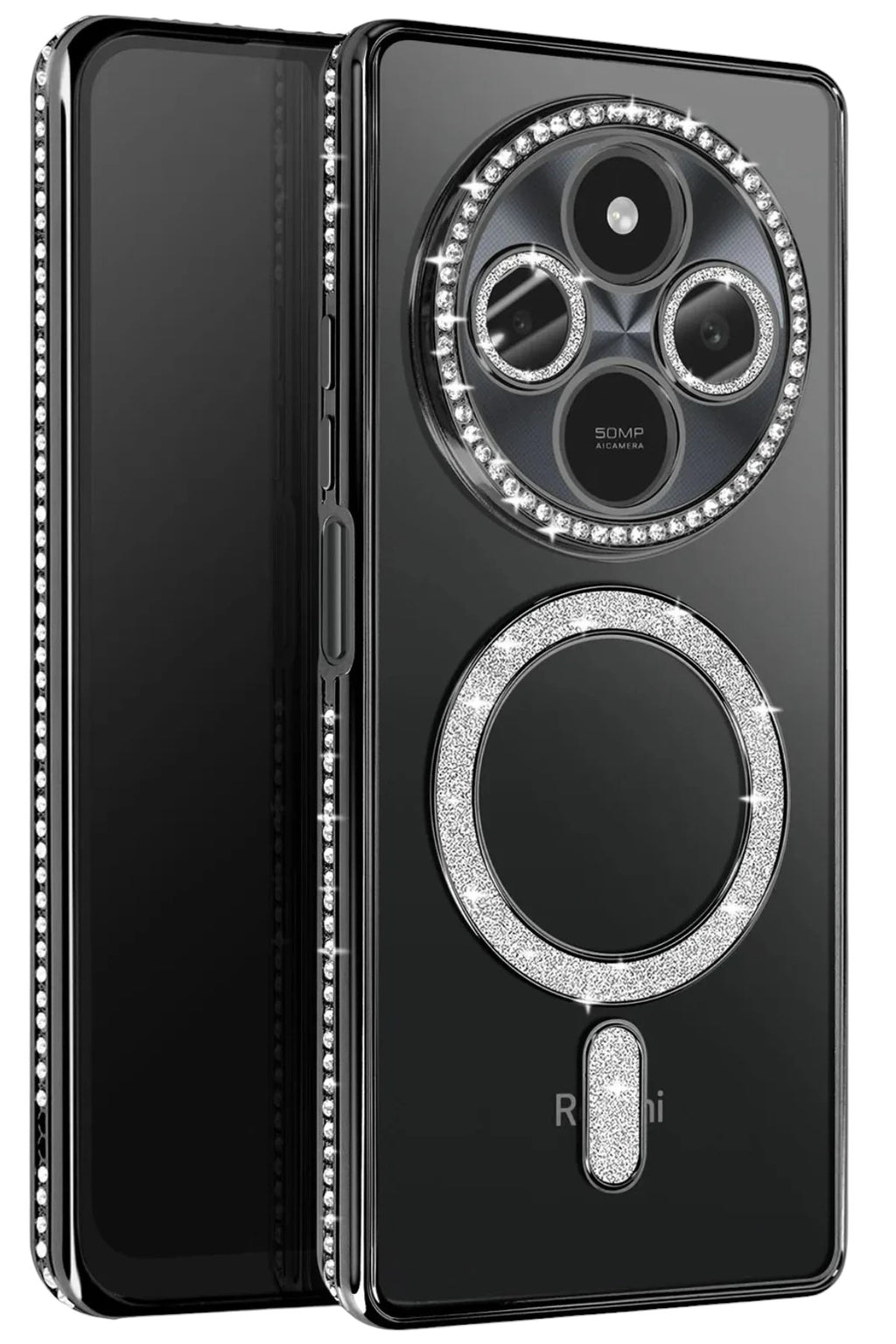 Mey İthalat® Redmi 14C Joke Simli Magneticsafe Kılıf - Siyah