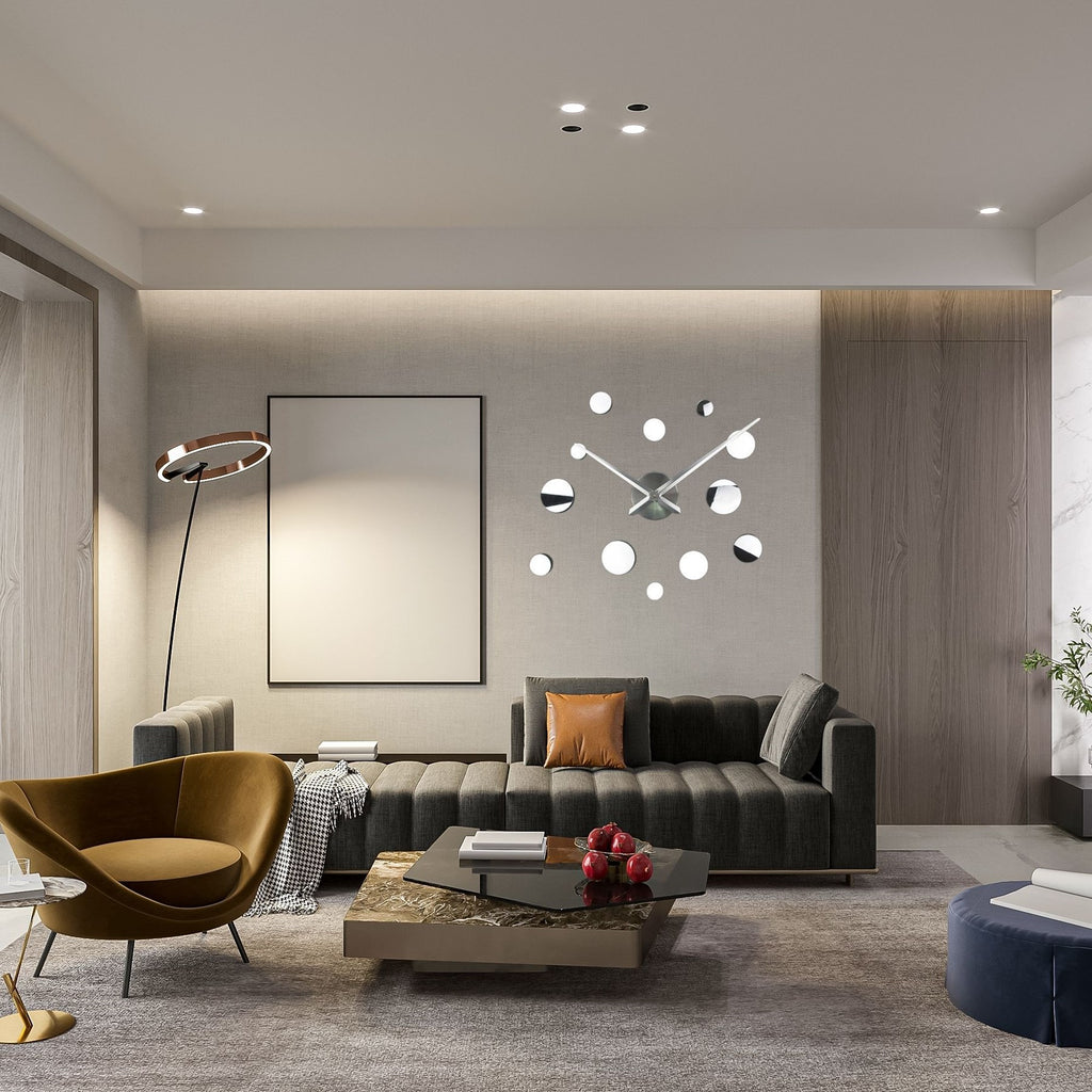 3D Aynalı Yuvarlak Dekoratif Kendin Yap DIY Duvar Saati