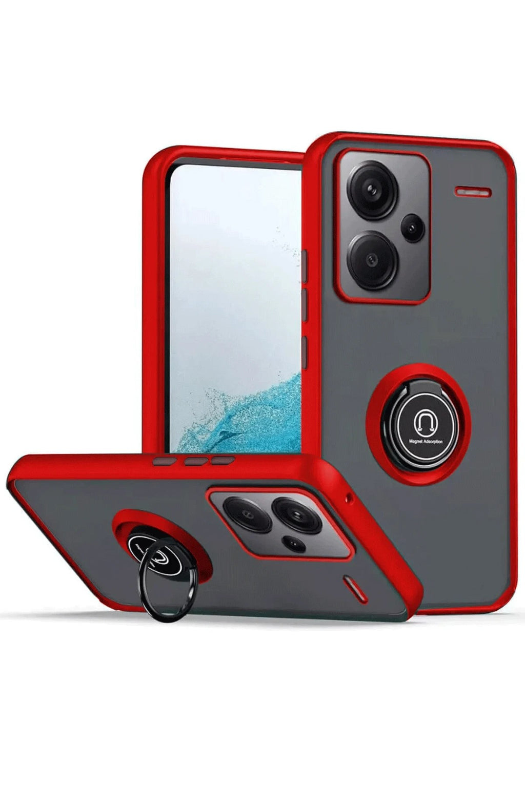Mey İthalat® Redmi Note 13 Pro Plus Kılıf Montreal Yüzüklü Silikon Kapak - Kırmızı