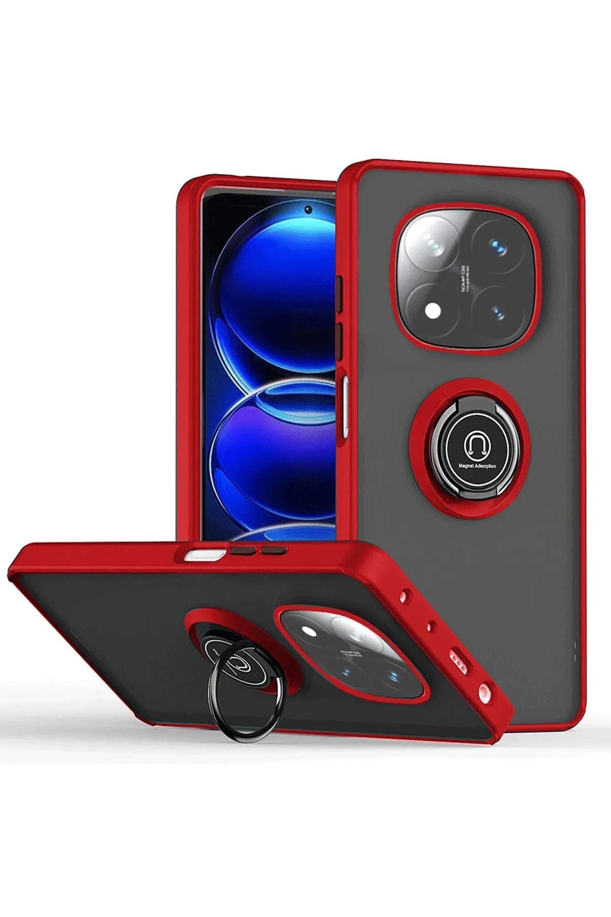 Mey İthalat® Redmi Note 14 Pro 4G Kılıf Montreal Yüzüklü Silikon Kapak - Kırmızı
