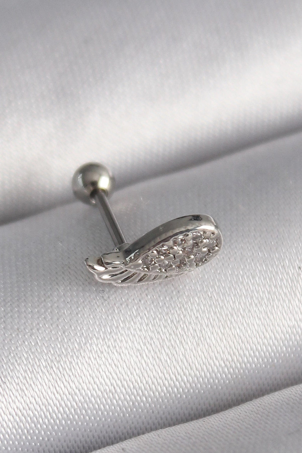 Mey İthalat® 316L Çelik Gümüş Renk Zirkon Taşlı Kanat Tragus Piercing
